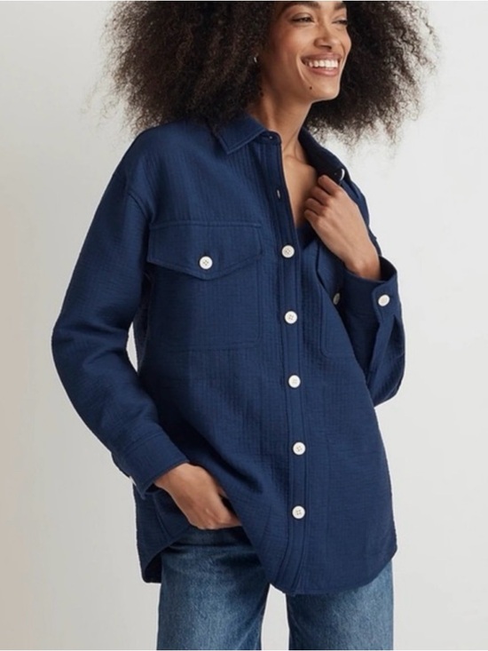 Madewell Tops - Madewell Navy Stretch Twill Oversize Shirt Jacket NWT Size XXS